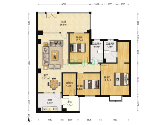 仁和世代春天 3室1厅2卫 135平方