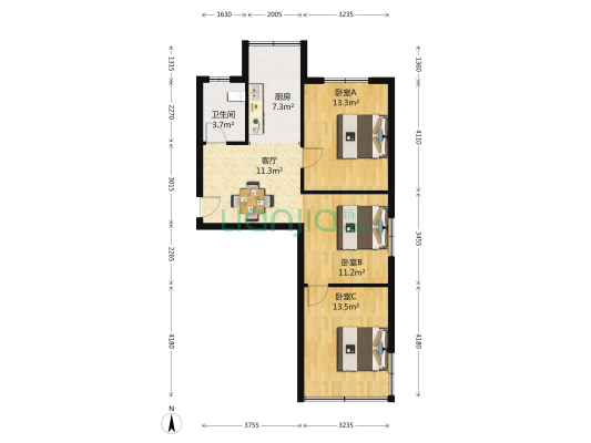 石门坎 3室1厅1卫 77平方
