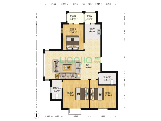江尚逸品 3室1厅2卫 128平方