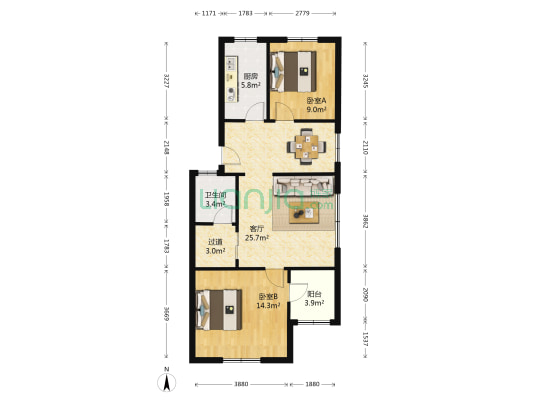 阳光小区沁园社区 2室1厅1卫 79平方