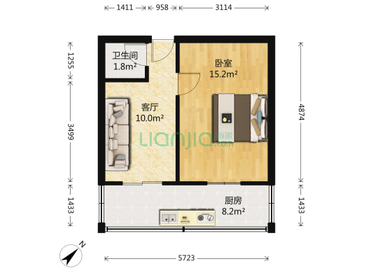 金东里 1室1厅1卫 34平方