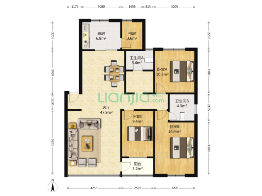 景秀山庄 4室1厅2卫 129平方