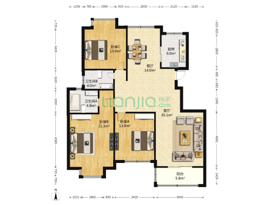 金城花园(昆山) 3室2厅2卫 147平方