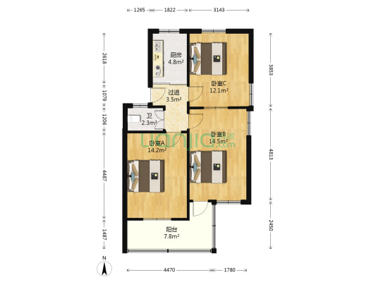铜井巷 3室0厅1卫 72平方