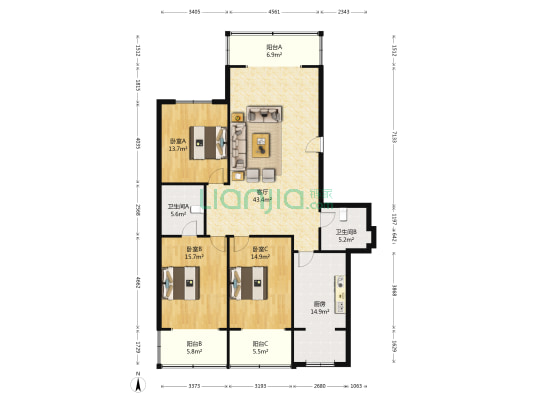 茗苑公寓 3室1厅2卫 139平方