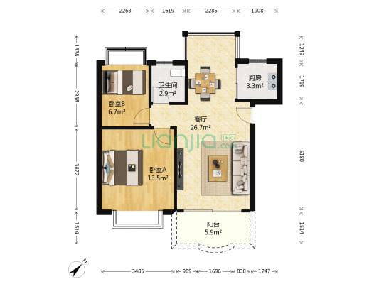海涛居 2室1厅1卫 66平方