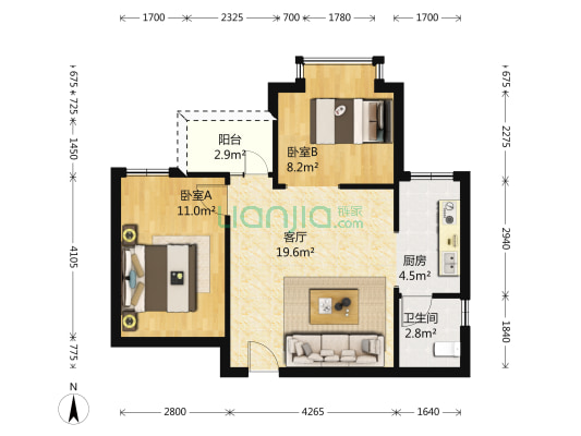 左岸阳光 2室1厅1卫 62平方