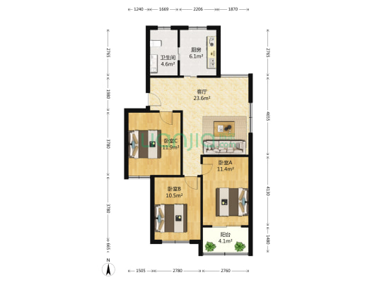 荣华苑 3室1厅1卫 93平方