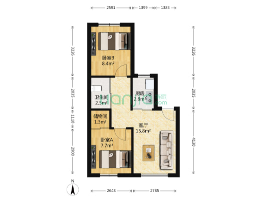 虹园新村北区 2室1厅1卫 48平方