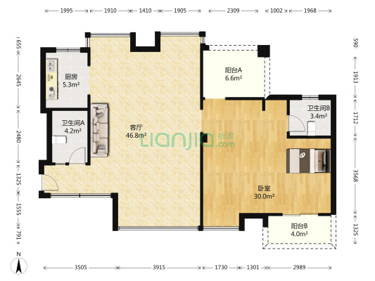 都市花园上园 1室1厅2卫 122平方