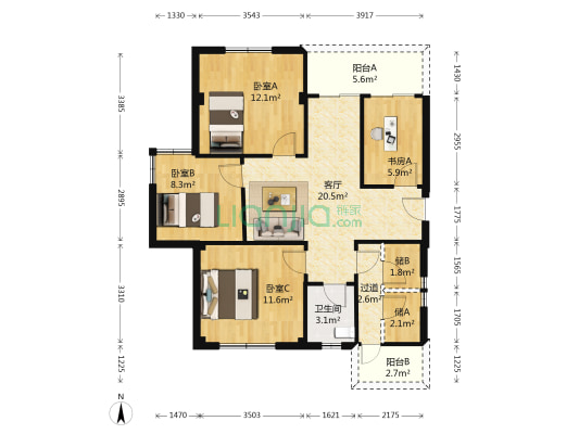 广隆村 4室1厅1卫 93平方