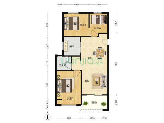雅居乐春风渡 3室1厅1卫 89平方