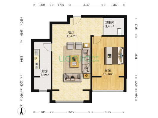 证大清丰园 1室1厅1卫 73平方