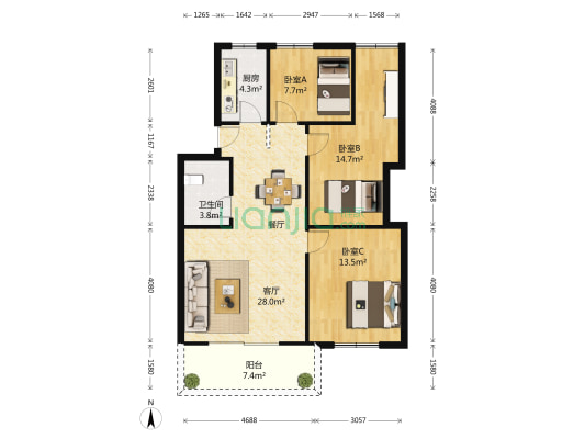 前埔南小区一区 3室1厅1卫 91平方