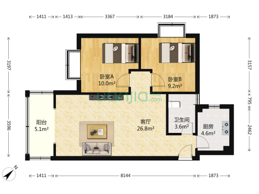 水乡人家 2室1厅1卫 73平方