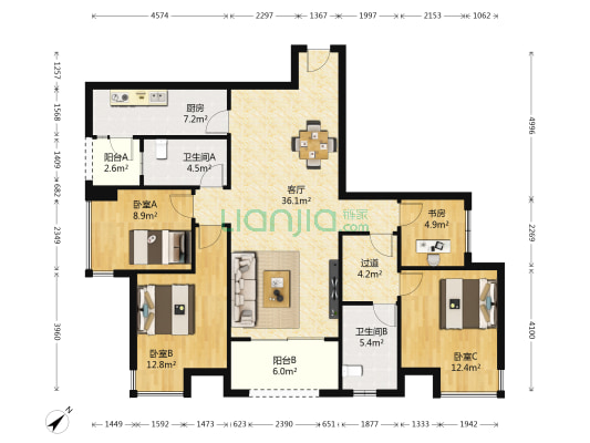 翠湖天地 4室1厅2卫 132平方