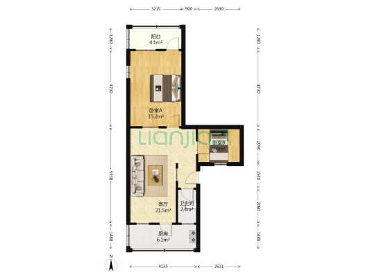历山路63-1号 2室1厅1卫 64平方