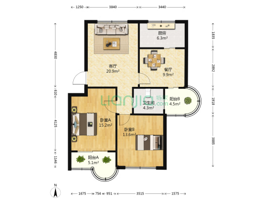 杨园一村 2室2厅1卫 94平方