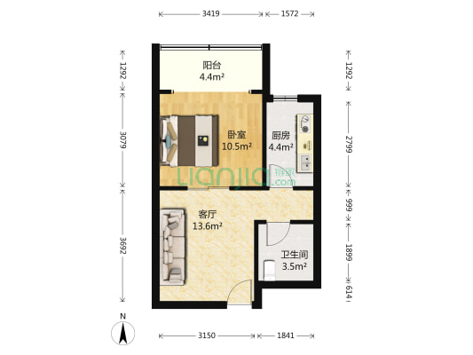 中河名庭 1室1厅1卫 48平方