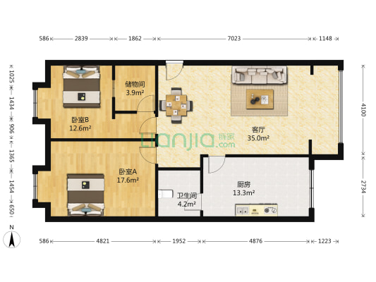 金竹苑 2室1厅1卫 102平方