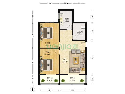 红花教师苑 2室1厅1卫 82平方