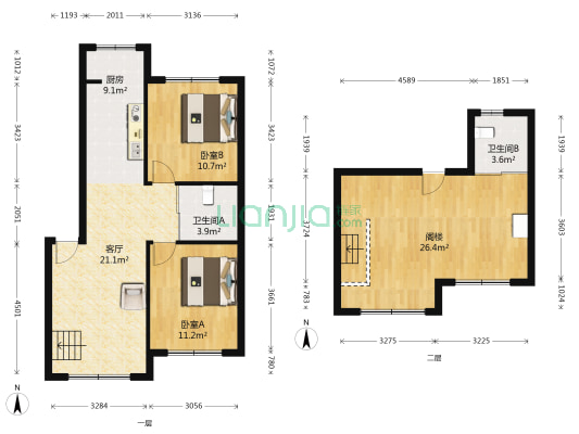 虹景阁南区 2室1厅2卫 119平方