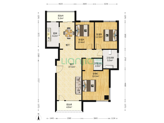 绿洲半岛二期 3室1厅2卫 130平方