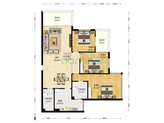 怡馨花园A区 3室1厅2卫 155平方