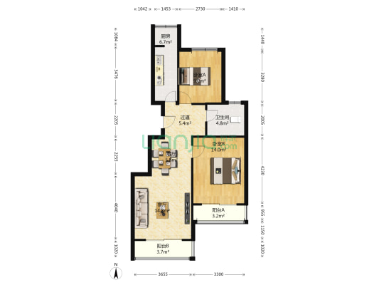 开尔尚城 2室2厅1卫 88平方