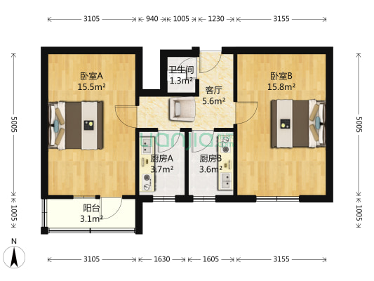 居祥里 2室1厅1卫 56平方