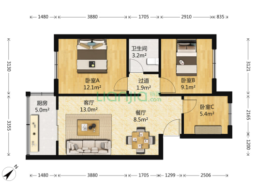 长乐邨三期 3室2厅1卫 75平方