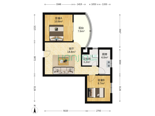 陈岗大厦 2室1厅1卫 69平方