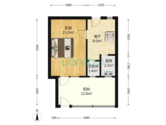 丹东里 1室1厅1卫 37平方