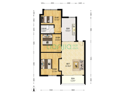 华盛楼 3室1厅1卫 85平方