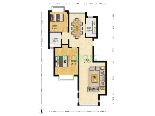 天水家园 2室1厅1卫 97平方