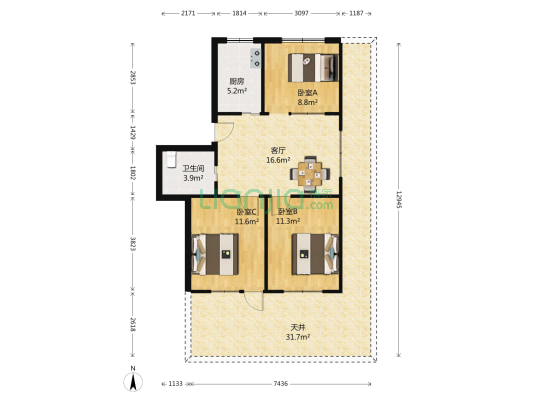 沈衙弄 3室1厅1卫 79平方
