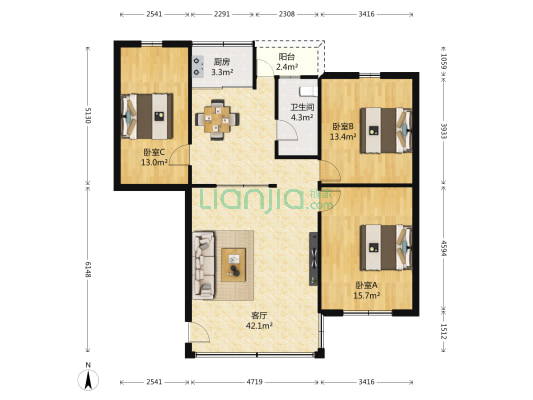 交通综合大楼 3室1厅1卫 110平方