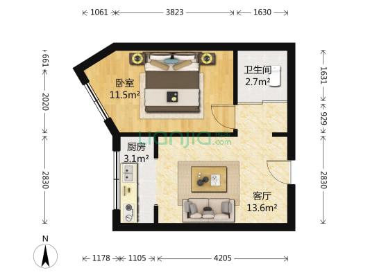 国联小区 1室1厅1卫 43平方