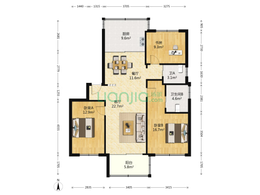 永达花园 3室2厅2卫 120平方