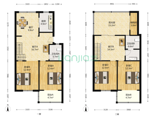 花江公寓 4室3厅2卫 143平方