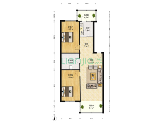 安埠小区北区 2室2厅1卫 111平方