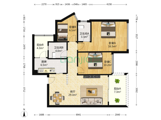 云裳丽影 3室1厅2卫 102平方