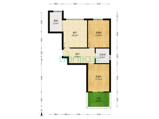 新华壹品B区 2室2厅1卫 84平方
