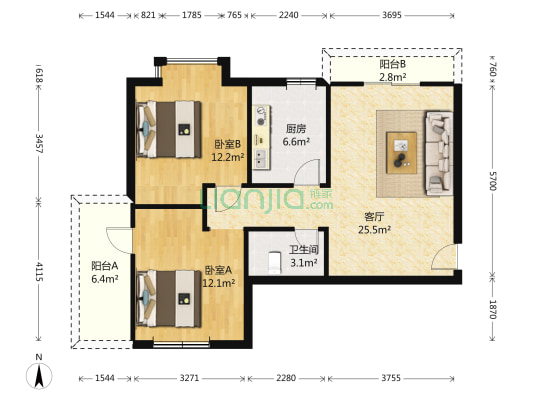 百步龙庭 2室1厅1卫 92平方