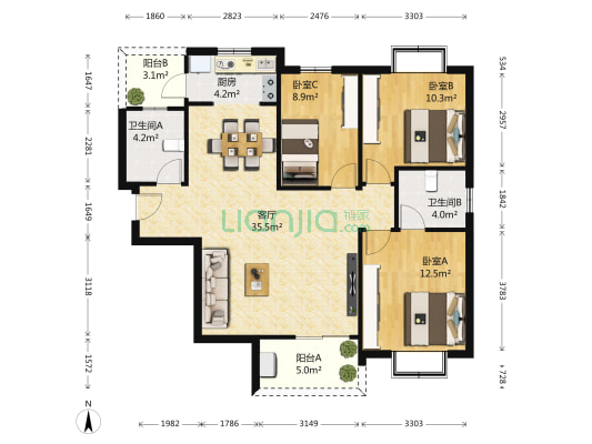 瑞祥熙园 3室1厅2卫 118平方