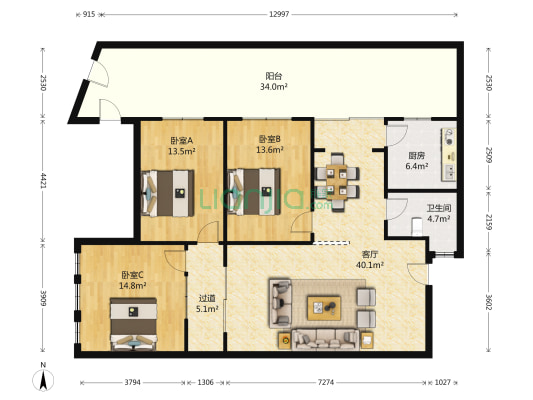 万春路127号 3室1厅1卫 98平方
