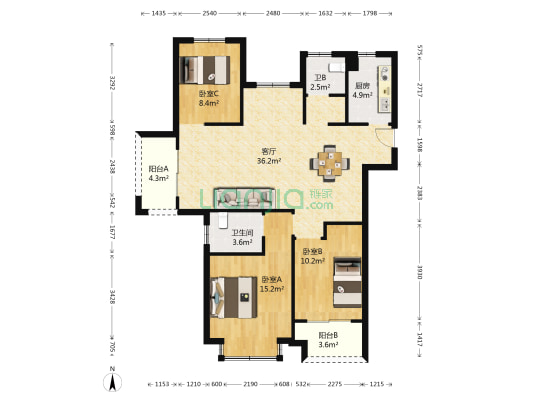金地艺境 3室1厅2卫 121平方