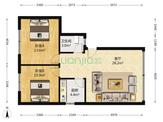 西安路一段91号 2室1厅1卫 74平方