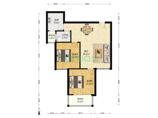 香槟小镇 2室1厅1卫 86平方