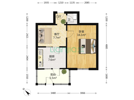 电车小区 1室1厅1卫 55平方